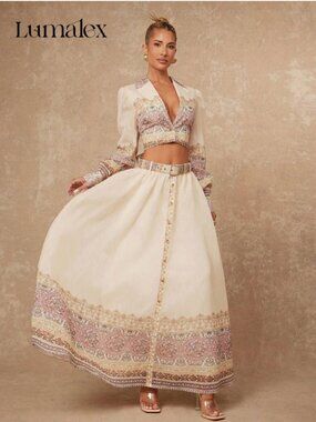 Bohemian Printed Crop Top & High-Waisted Maxi Skirt Set
